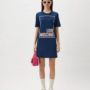 NWT Love Moschino Blue Red Graphic Mini T-Shirt Dress Size 4